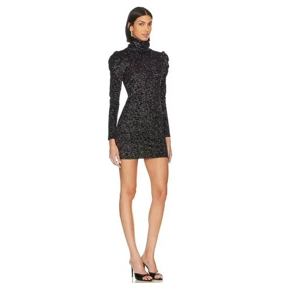 Misa Los Angeles Womens Stormi Mini Dress Black Metallic Long Sleeves size Small - Picture 2 of 15